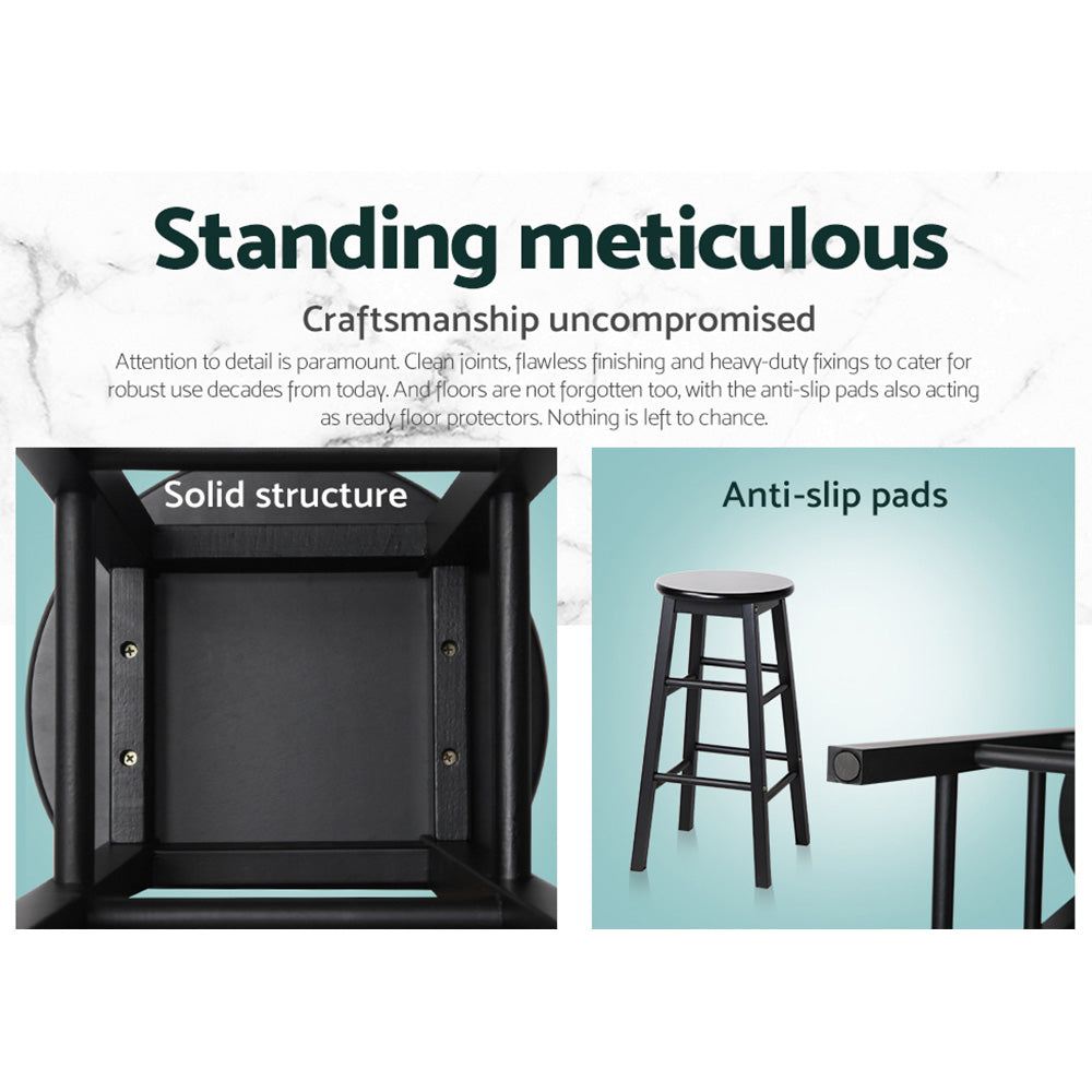 2X Bar Stools Round Chairs Wooden Black