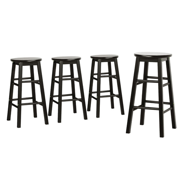  4x Bar Stools Round Chairs Wooden Black Sleek Comfortable