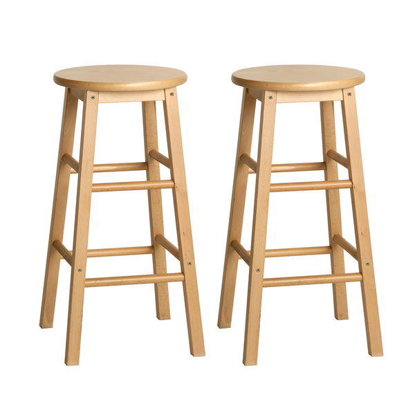  2X Bar Stools Round Chairs Wooden Nature