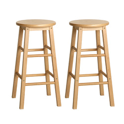 2X Bar Stools Round Chairs Wooden Nature