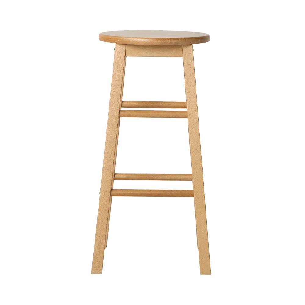2X Bar Stools Round Chairs Wooden Nature