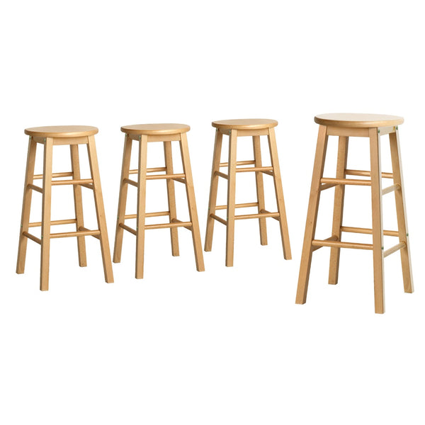  4x Bar Stools Round Chairs Wooden Nature Stylish