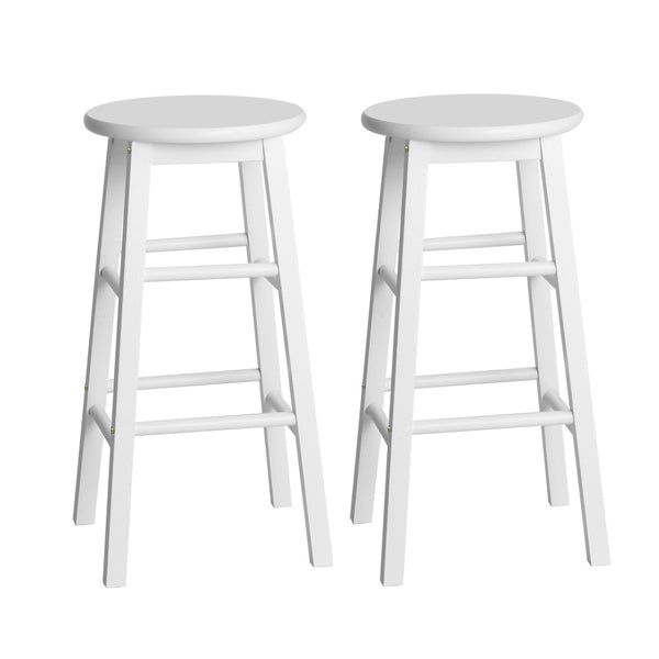  2X Bar Stools Round Chairs Wooden White