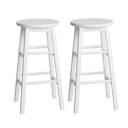 2X Bar Stools Round Chairs Wooden White