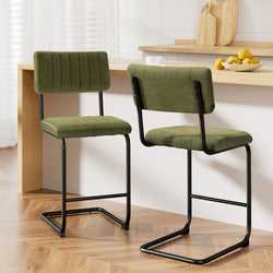 2x Bar Stools Velvet Chairs Green/Grey