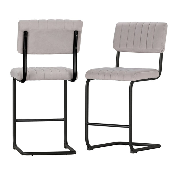  2x Bar Stools Velvet Chairs Green/Grey