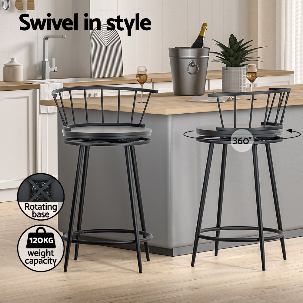 2X Bar Stools Swivel Metal Chairs