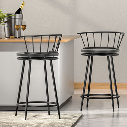 2X Bar Stools Swivel Metal Chairs