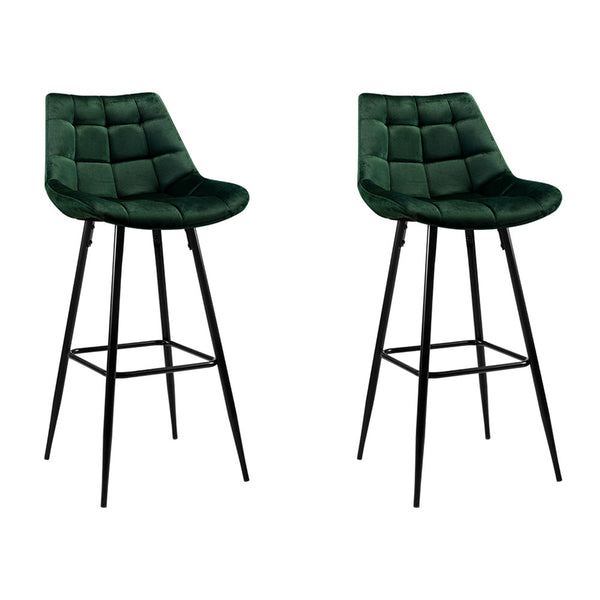  2X Bar Stools Velvet Chairs Green