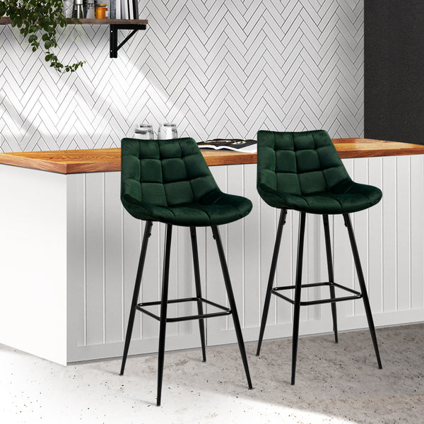  Kitchen Bar Stools Velvet Bar Stool Counter Chairs Metal Barstools Green