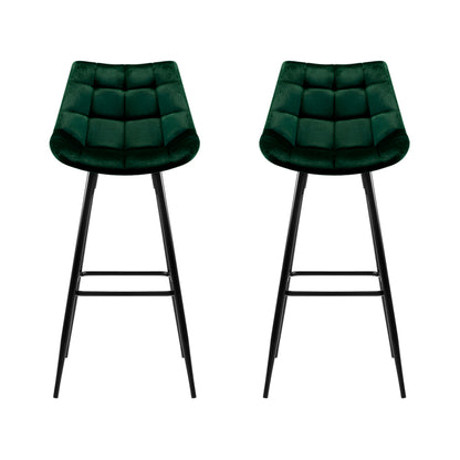 2X Bar Stools Velvet Chairs Green