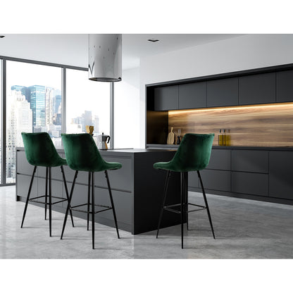 2X Bar Stools Velvet Chairs Green