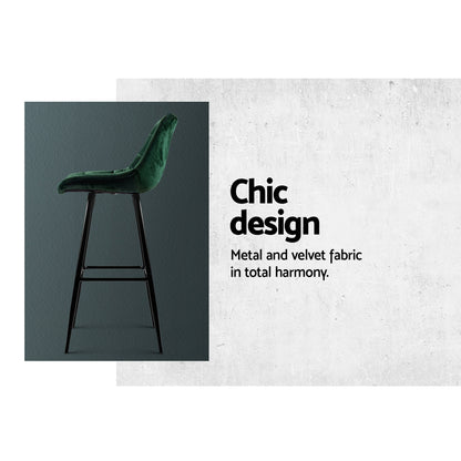 2X Bar Stools Velvet Chairs Green