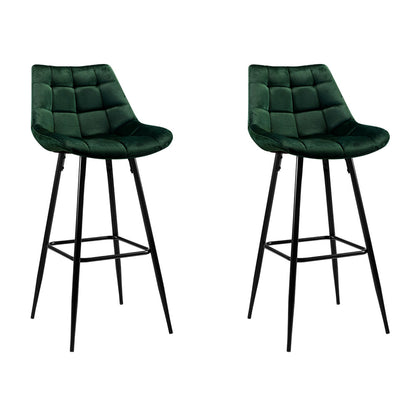 2X Bar Stools Velvet Chairs Green