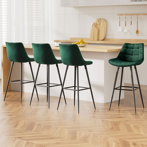  Bar Stools Velvet Chairs Green 4Pcs