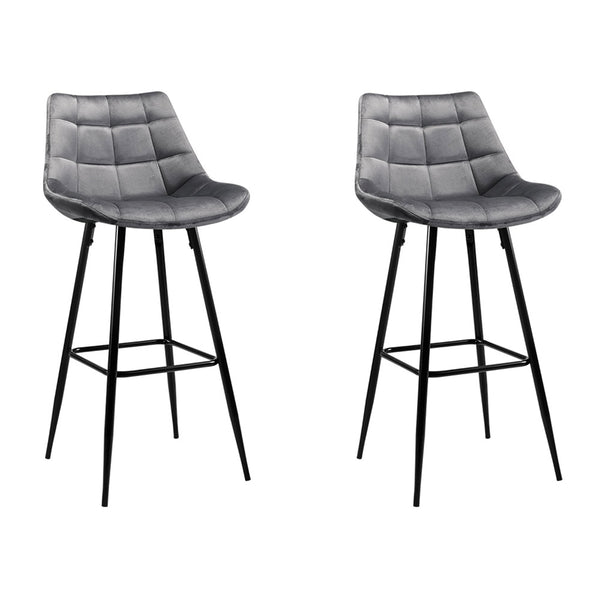  2X Bar Stools Velvet Chairs Grey