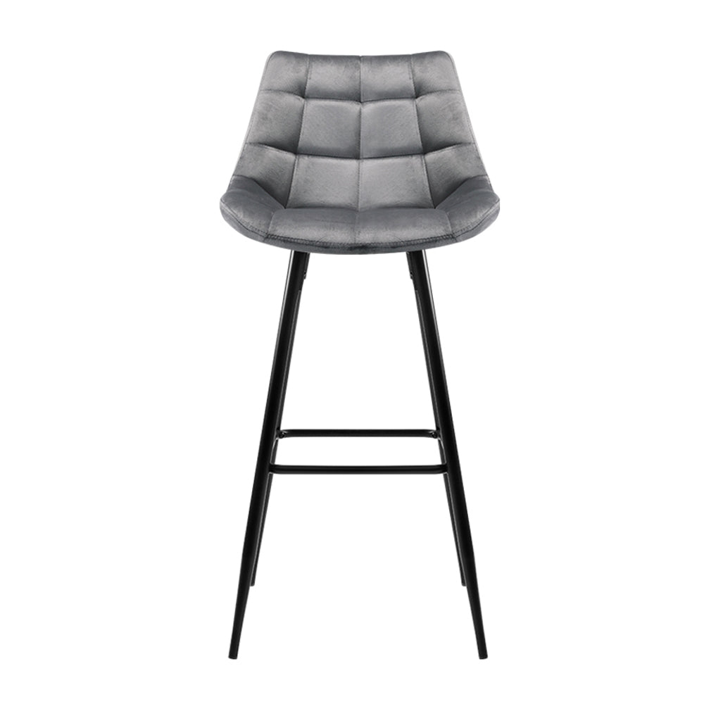 2X Bar Stools Velvet Chairs Grey