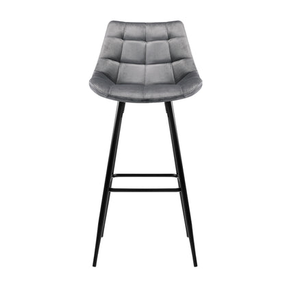 2X Bar Stools Velvet Chairs Grey