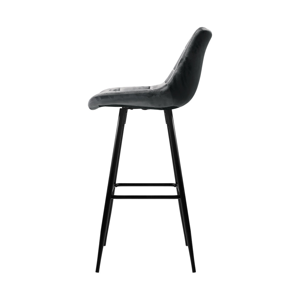 2X Bar Stools Velvet Chairs Grey