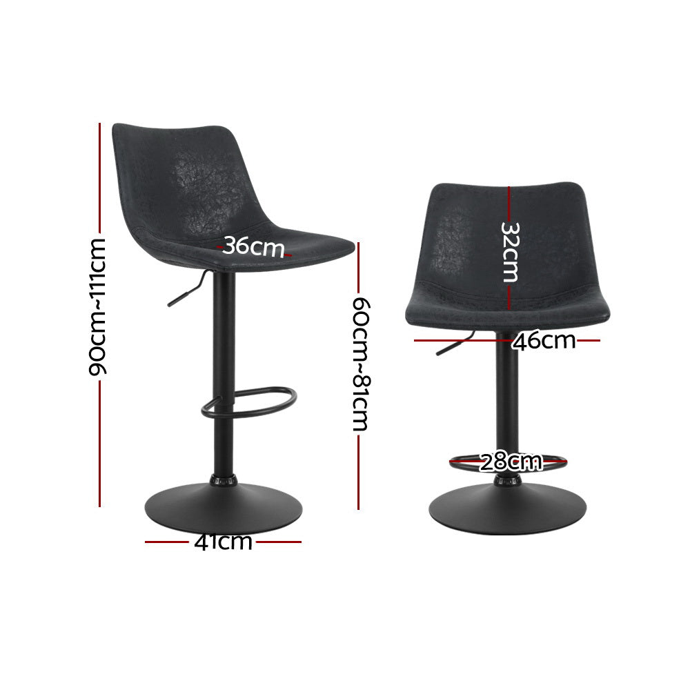 2X Bar Stools Vintage Leather Swivel Gas Lift Black
