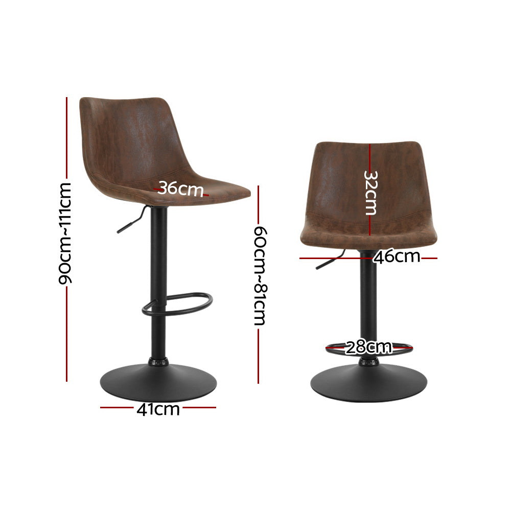 2X Bar Stools Vintage Leather Swivel Gas Lift Brown