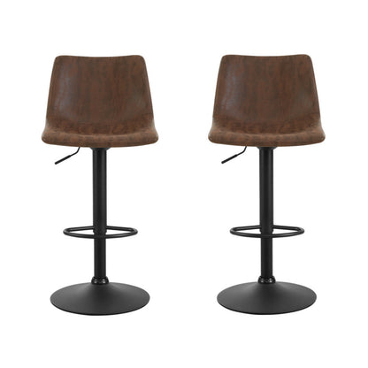 2X Bar Stools Vintage Leather Swivel Gas Lift Brown