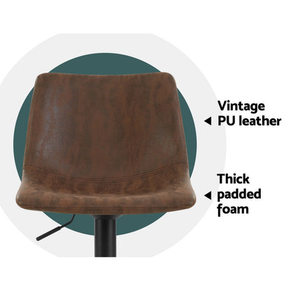 2X Bar Stools Vintage Leather Swivel Gas Lift Brown
