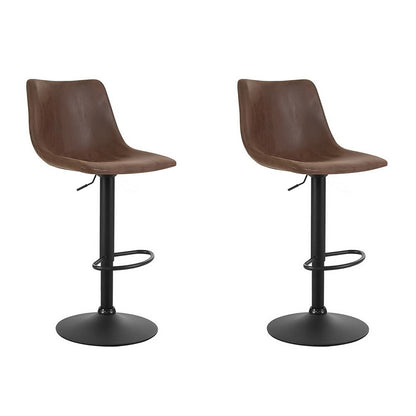 2X Bar Stools Vintage Leather Swivel Gas Lift Brown