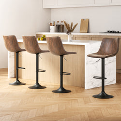4X Bar Stools Vintage Leather Swivel Gas Lift Black/Brown