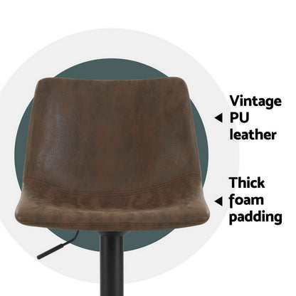 4X Bar Stools Vintage Leather Swivel Gas Lift Black/Brown