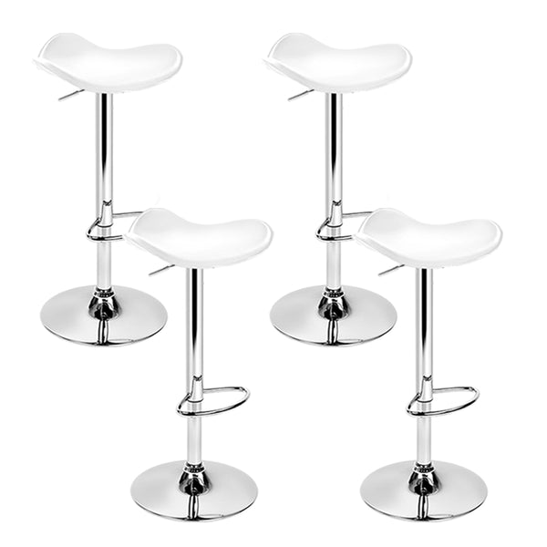  4X Bar Stools Leather Gas Lift Chair White