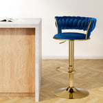 Bar Stools Gas Lift Velvet Woven Backrest Navy