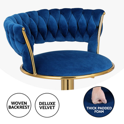 Bar Stools Gas Lift Velvet Woven Backrest Navy