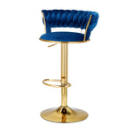 Bar Stools Gas Lift Velvet Woven Backrest Navy