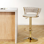 Bar Stools Gas Lift Velvet Woven Backrest Ivory