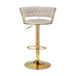 Bar Stools Gas Lift Velvet Woven Backrest Ivory