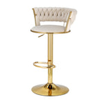 Bar Stools Gas Lift Velvet Woven Backrest Ivory