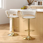 Bar Stools Gas Lift Velvet Woven Backrest Ivory