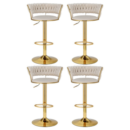 4X Bar Stools Gas Lift Velvet Woven Backrest Ivory