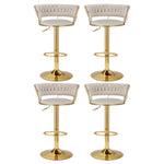 4X Bar Stools Gas Lift Velvet Woven Backrest Ivory