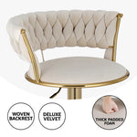 4X Bar Stools Gas Lift Velvet Woven Backrest Ivory
