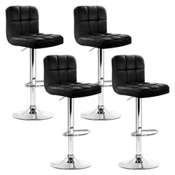 4X Bar Stools Leather Gas Lift Black