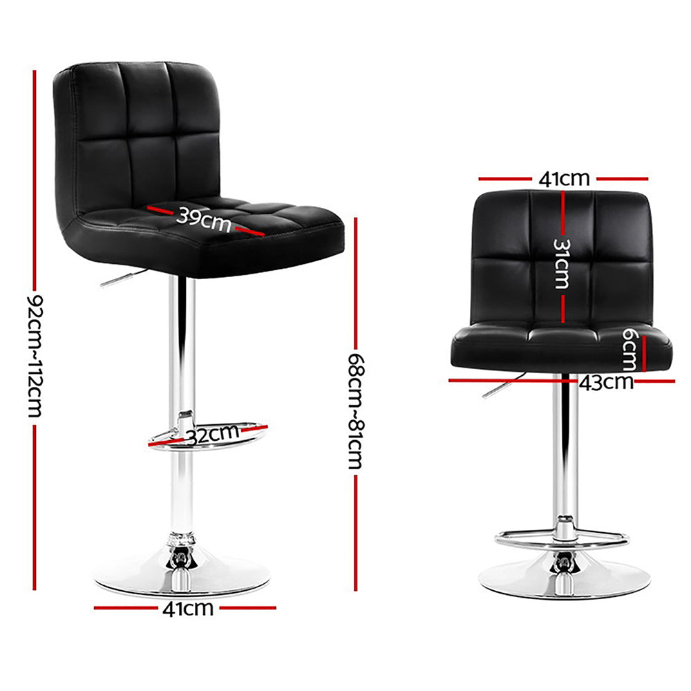 4X Bar Stools Leather Gas Lift Black