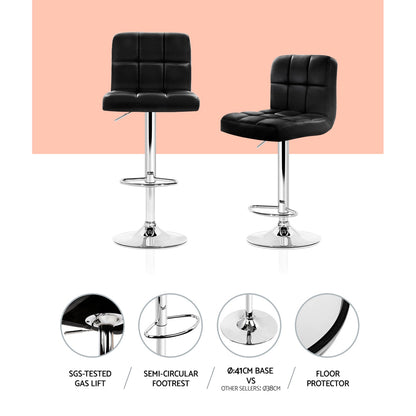 4X Bar Stools Leather Gas Lift Black