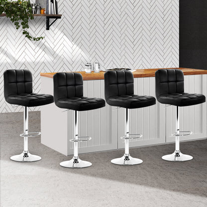 4X Bar Stools Leather Gas Lift Black