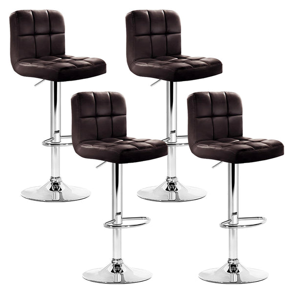  4X Bar Stools Leather Gas Lift Brown