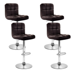 4X Bar Stools Leather Gas Lift Brown