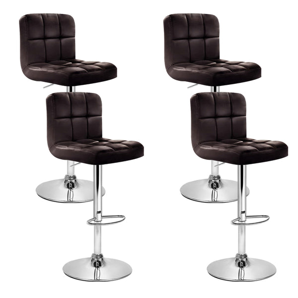  4X Bar Stools Leather Gas Lift Brown
