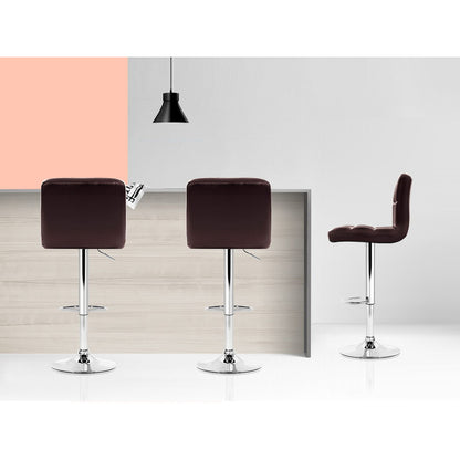 4X Bar Stools Leather Gas Lift Brown