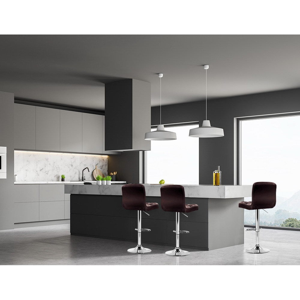 4X Bar Stools Leather Gas Lift Brown